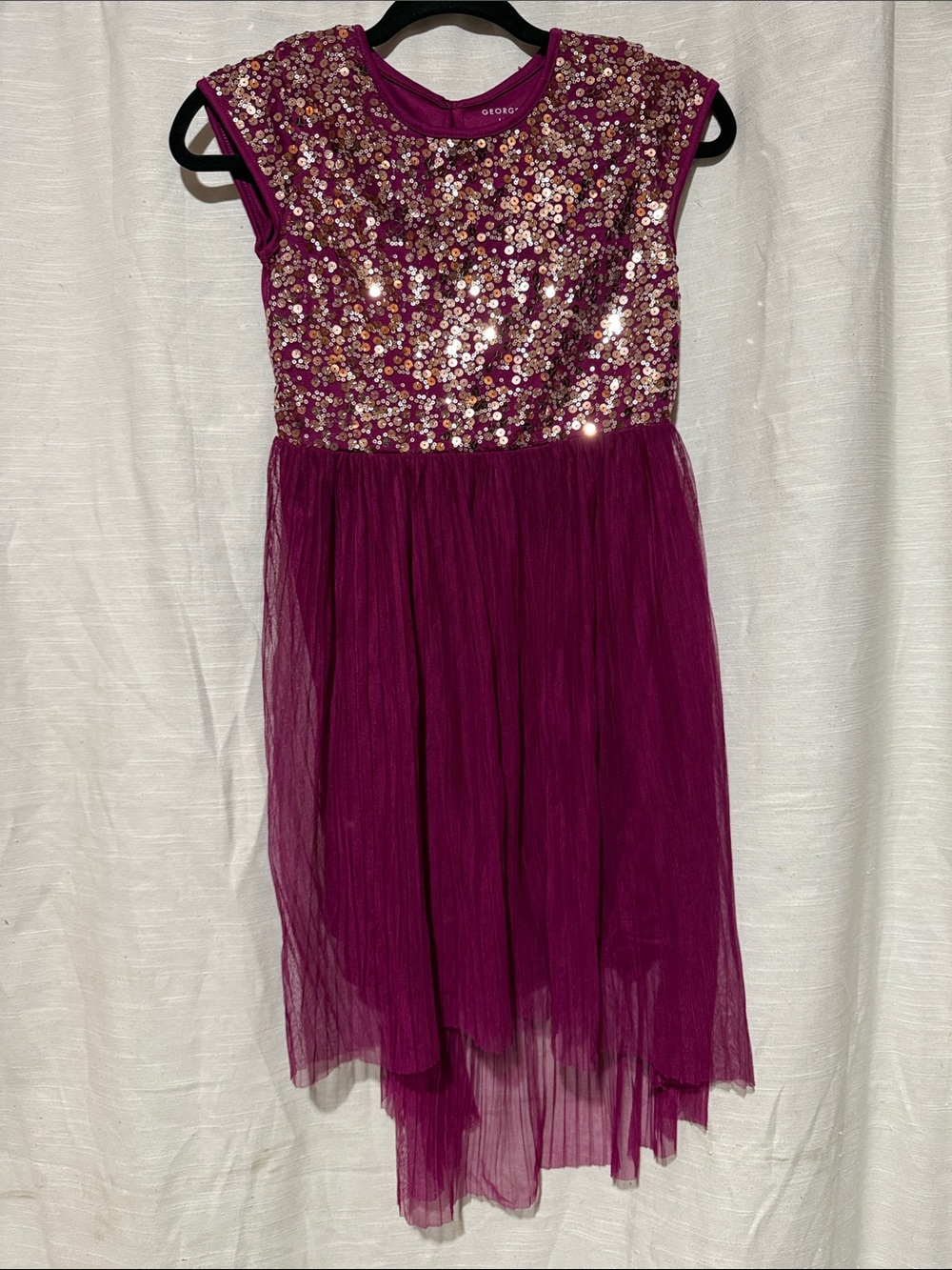 George Magenta Sequin Bodice Pleated Party Dress